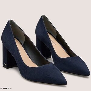 Stuart Weitzman Vintage Jones Dark Blue Block Pumps 75 Women’s Size 8